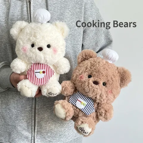 Mignon Ours Chef en Peluche Douce Ours en Peluche Longue Avec Toque de Chef et Tablier Rayé Cadeau pour Anniversaire Mariage Fête Enfants
