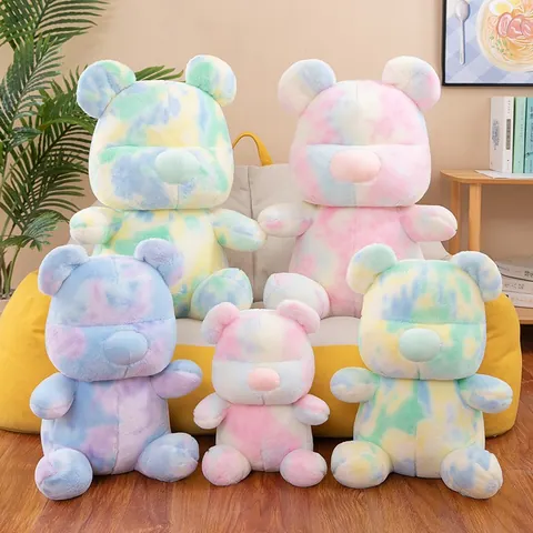Colorful Tie-Dye Plush Teddy Bear Cartoon Violent Bear Silhouette Stuffed Animal Toy For Kids Birthday Gift Home Decor