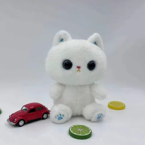 Cute Cat Plush Toy Desk Companion Soft Stuffed Animal Doll For Girls Kids Room Decoration Birthday Gift White Black Brown