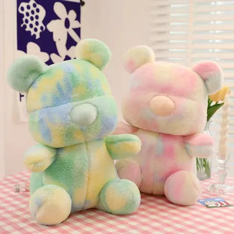 Colorful Tie-Dye Plush Teddy Bear Cartoon Violent Bear Silhouette Stuffed Animal Toy For Kids Birthday Gift Home Decor