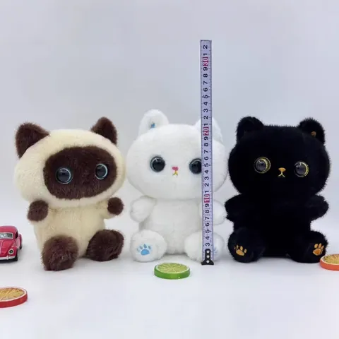 Cute Cat Plush Toy Desk Companion Soft Stuffed Animal Doll For Girls Kids Room Decoration Birthday Gift White Black Brown