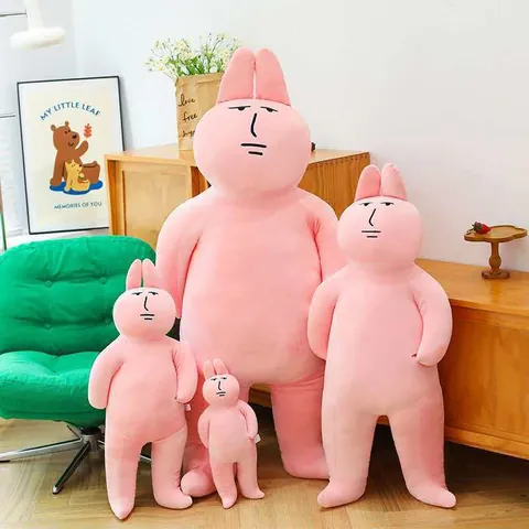 Funny Pink Rabbit Plush Toy Abstract Silly Soft Long Stuffed Animal Pillow Dormitory Decor Bunny Doll For Kids Girls Gift