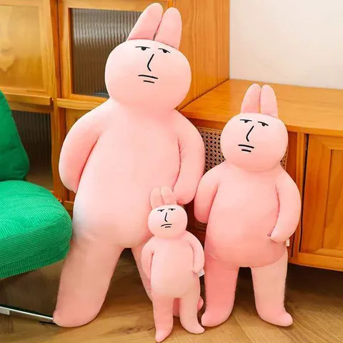 Funny Pink Rabbit Plush Toy Abstract Silly Soft Long Stuffed Animal Pillow Dormitory Decor Bunny Doll For Kids Girls Gift