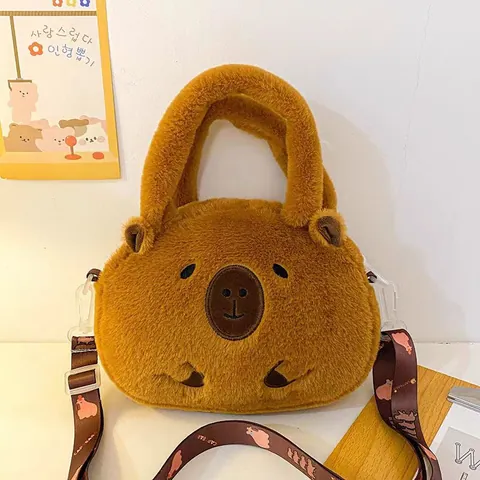 Cute Capybara Plush Bag Cartoon Animal Shape Crossbody Bag Soft Shoulder Bag Handbag For Kids Women Fashion Accessories Gift