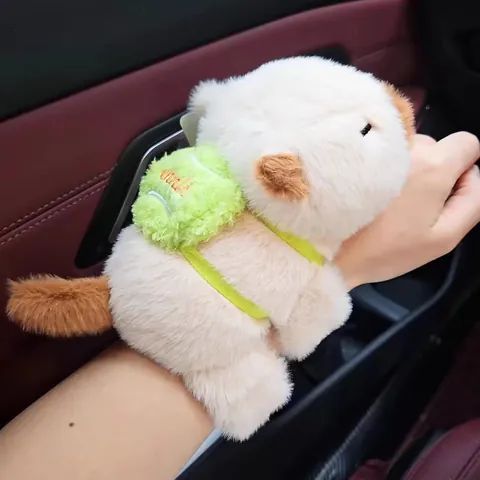 Cute Capybara Plush Slap Bracelet With Wagging Tail Mini Backpack Creative Cartoon Animal Wristband Soft Mink Velvet Toy