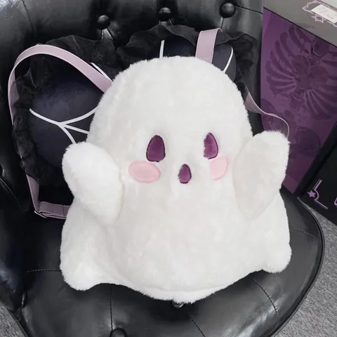 Japanese Cute White Ghost Plush Backpack For Women Girls Personalized Cartoon Little Devil Embroidered Doll Toy Bag