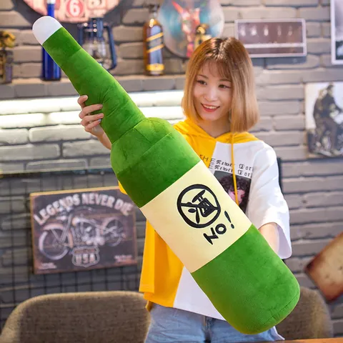 Peluche de Botella de Cerveza Creativa Verde Suave Muñeco de Peluche Almohada de Dormir Larga Novedad Bolster para Hombres Decoración del Hogar