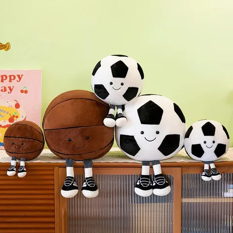 Anthropomorphic Sports Ball Plush Toy Soccer Basketball Stuffed Animal With Cute Smile Long Legs Soft Home Decor Gift