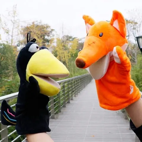 Fox And Crow Hand Puppet Plush Toys Movable Mouth Soft Short Plush Stuffed Animal Puppets For Kids Storytelling Theater Interactive Role Play