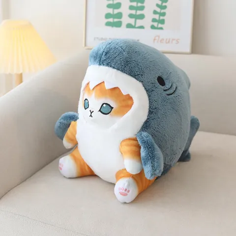 Cute Cartoon Shark Cat Plush Toy Animal Transformation Doll Soft Stuffed Cat Shark Costume Pillow Home Decor Gift For Children