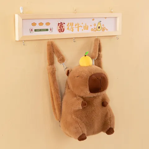 Lindo Mochila de Peluche de Capibara Forma de Animal Marrón Suave Bolso de Hombro Para Mujeres Niños Niñas Regalo Gran Capacidad