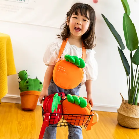Japanischer Stil Cartoon Frucht Plüsch Umhängetasche Für Mädchen Niedliche Erdbeere Karotte Schultertasche Mini Rund Kinder Tasche