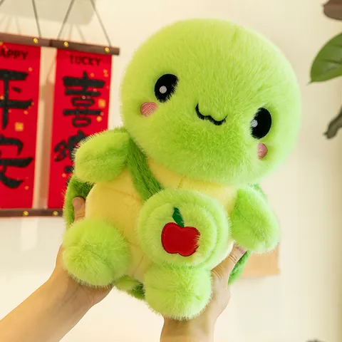 Cute Green Turtle Plush Toy Mink Velvet Big Eye Stuffed Animal With Mini Apple Backpack Soft Doll Gift For Kids