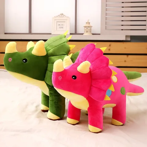 Triceratops Juguete de Peluche Suave Dinosaurio Animal de Peluche Muñeca Lunares de Colores Patrón Almohada Regalo de Cumpleaños para Niños Niños Niñas