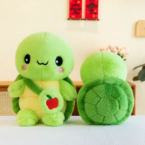 Cute Green Turtle Plush Toy Mink Velvet Big Eye Stuffed Animal With Mini Apple Backpack Soft Doll Gift For Kids