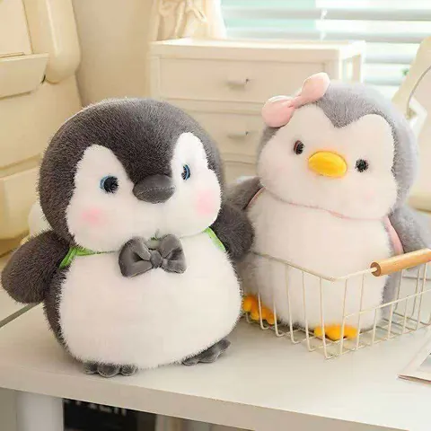 Cute School Skipping Penguin Plush Toy Soft Stuffed Animal Doll With Mini Backpack Bowknot Couple Gift For Kids Birthday
