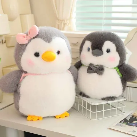 Cute School Skipping Penguin Plush Toy Soft Stuffed Animal Doll With Mini Backpack Bowknot Couple Gift For Kids Birthday