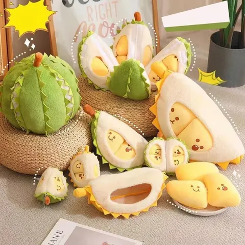 Creativo Juguete de Peluche Durian Desmontable Almohada de Felpa con Forma de Fruta Suave Muñeca de Pulpa de Animal Relleno para Descompresión Regalos de Decoración del Hogar