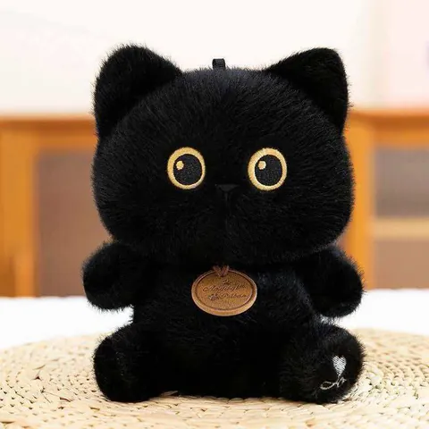 Cute Plush Cat Doll Stuffed Animal Toy Soft Short Plush Kitten Comforting Doll With Wooden Tag For Desktop Decor Kids Gift