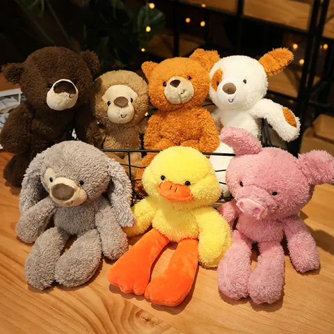 Cute Long Legged Animal Plush Toy Soothing Doll Stuffed Animal 30cm Pink Pig Yellow Duck Brown Bear For Kids Birthday Gift Home Decor