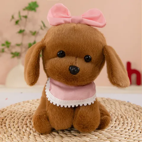 Cute Teddy Bichon Plush Dog Toy Soft Stuffed Animal With Bow And Bib For Girls Soothing Sleep Pillow Decoration Gift