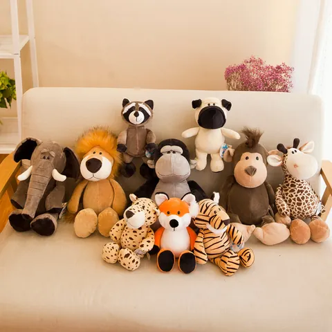 Peluche Animali della Giungla Realistico Leone Scimmia Giraffa Tigre Elefante Zebra Morbido Animale di Stoffa Bambola per Bambini Regalo