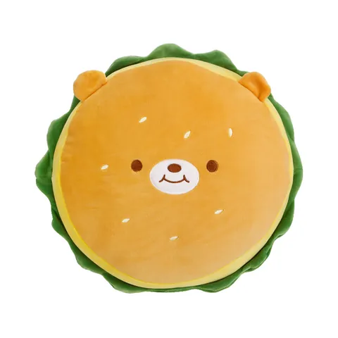 Cojín de Peluche de Oso de Hamburguesa de Dibujos Animados Forma de Comida Redonda Suave Muñeca para Decoración de Habitación de Niños