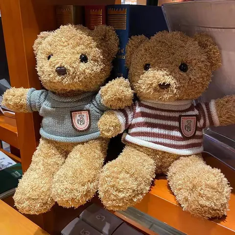 Teddy Bear Plush Toy Soft Stuffed Animal Cuddly Bear Doll Wearing Knit Sweater For Kids Birthday Home Decor Gift