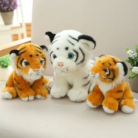 Lifelike Tiger Plush Toy Stuffed Animal Mascot White Yellow Tiger Doll For Children Children's Day Gift Mascot Plushie Doll Room Decor