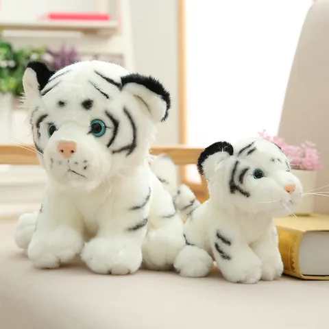 Lifelike Tiger Plush Toy Stuffed Animal Mascot White Yellow Tiger Doll For Children Children's Day Gift Mascot Plushie Doll Room Decor