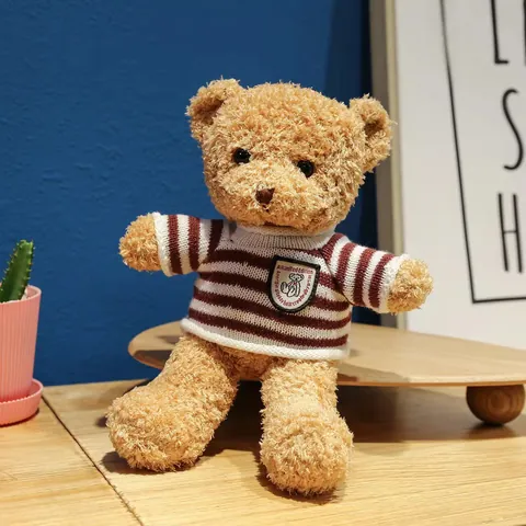 Teddy Bear Plush Toy Soft Stuffed Animal Cuddly Bear Doll Wearing Knit Sweater For Kids Birthday Home Decor Gift