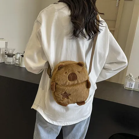 Lindo Bolso de Felpa de Carpincho de Terciopelo de Visón Bolso Cuadrado Pequeño para Mujeres Niñas Forma de Animal Bolso de Teléfono