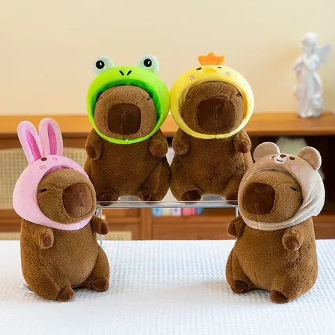 Cute Capybara Plush Toy Stuffed Animal Wearing Animal Hat Rabbit Frog Duck Cosplay Soft Plushie Doll Healing Gift For Kids Women
