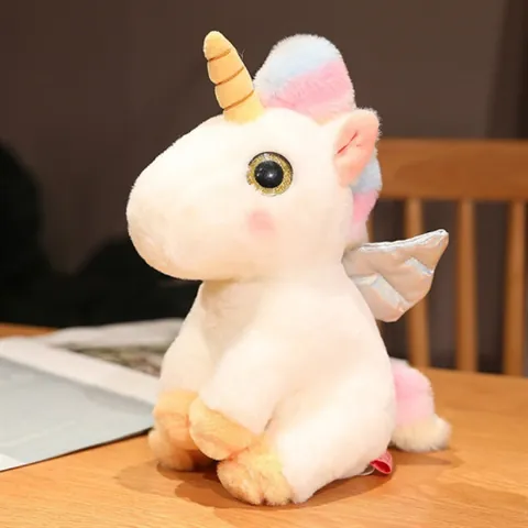 Lindo Juguete de Peluche de Unicornio de Arcoíris Pegaso Con Alas Láser Muñeco de Animal de Peluche Suave Almohada para Dormir Regalo de Cumpleaños para Niñas Niños