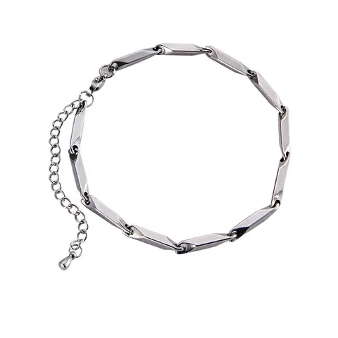 Unisex Minimalist Titanium Steel Bamboo Joint Chain Bracelet And Necklace Trendy Silver Geometric Link Jewelry Accessory For Men Women