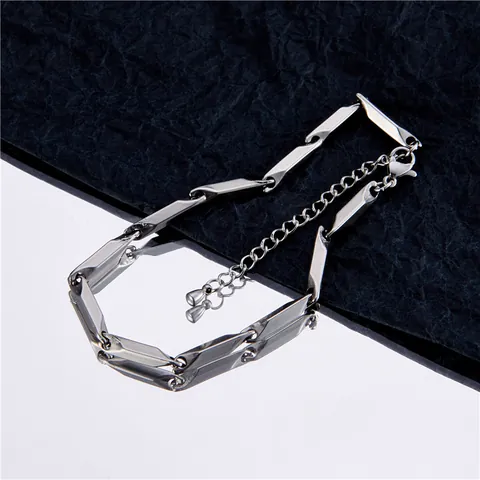 Unisex Minimalist Titanium Steel Bamboo Joint Chain Bracelet And Necklace Trendy Silver Geometric Link Jewelry Accessory For Men Women