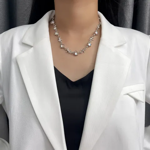 Hip Hop Barbed Wire Necklace For Women Men Y2K Punk Titanium Steel Barbed Wire Bracelet Synthetic Moonstone Choker Jewelry