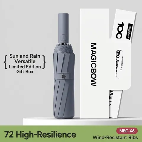 Automatic 72 Ribs Large Folding Umbrella For Men Women UPF50 Black Glue Coating Sunshade UV Protection Rain Travel Umbrella