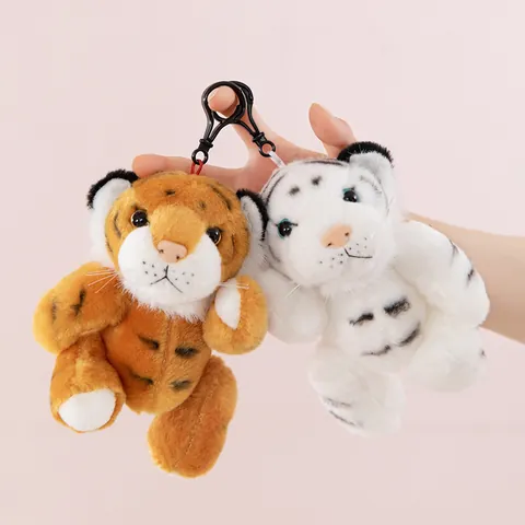 Süßer Beweglicher Tiger Plüsch Schlüsselanhänger Weiß Braun Gefüllter Tiger Maskottchen Für Kinder Rucksack Tiergarten Souvenir