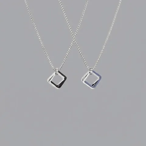 Geometric Titanium Steel Pendant Necklace Triple Interlocking Square Rings Hip Hop Punk Box Chain Neck Jewelry For Men Women