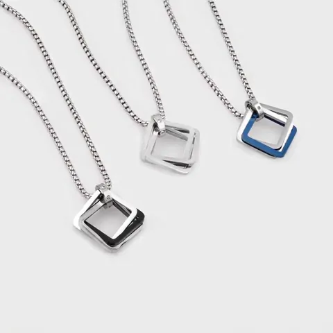 Geometric Titanium Steel Pendant Necklace Triple Interlocking Square Rings Hip Hop Punk Box Chain Neck Jewelry For Men Women