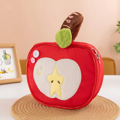 Fashion Creative Red Apple Shaped Handheld Makeup Bag Large Capacity Plush Storage Pouch Cute Embroidered Coin Purse Phone Bag For Women Kids