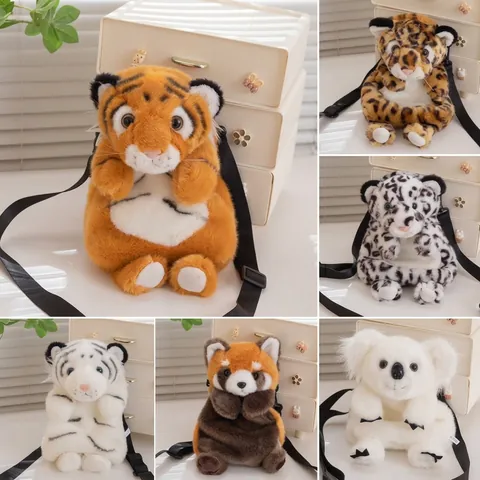 Simulation Animal Tiger Panda Leopard Plush Crossbody Bag Cute Zoo Animal Soft Toy Shoulder Bag For Kids Women Daily Gift