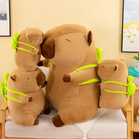 Cute Capybara Plush Toy With Green Turtle Backpack Soft PP Cotton Stuffed Animal Pillow Doll For Birthday Gift Kids Women
