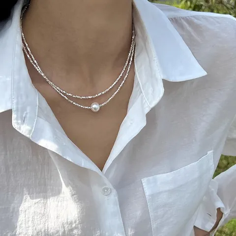 Leichter Luxus Künstliche Perlenkette Für Damen Crushed Silver Style Schlüsselbeinkette Minimalistisches Personalisiertes Armband Schmuck
