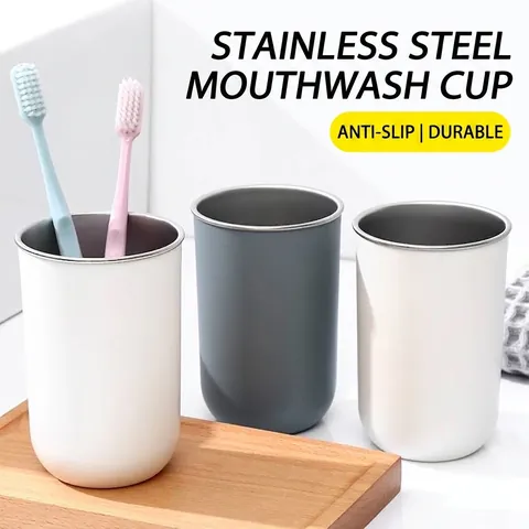 Tasse de Bain de Bouche Minimaliste Moderne en Acier Inoxydable Gobelet pour Brosse à Dents de Salle de Bain Gobelet Mat Durable pour Couples Maison Famille Usage Quotidien