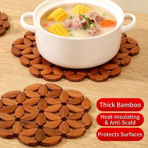 Bamboo Heat Resistant Placemat Geometric Spliced Non-Slip Coaster For Dining Table Hot Pot Dish Plate Pad Decorative Kitchen Mat