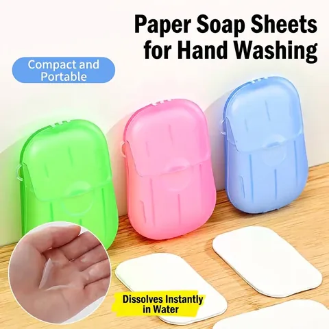 Hojas de Jabón Desechables Portátiles Mini Papel de Jabón para Lavar Manos Con Estuche para Viaje Camping Senderismo Color Aleatorio