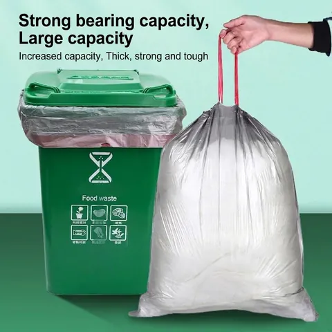 Bolsas de Basura de Polietileno Espesado Duraderas Cierre Automático con Cordón Bolsas de Basura a Prueba de Fugas y Perforaciones para Cocina Hogar Oficina