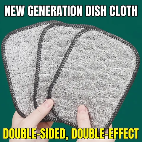 Double-Layer Thickened Steel Wire Dishcloth Cotton Yarn Cleaning Cloth Reusable Non-Stick Oil Scouring Pad For Kitchen Pot Dish